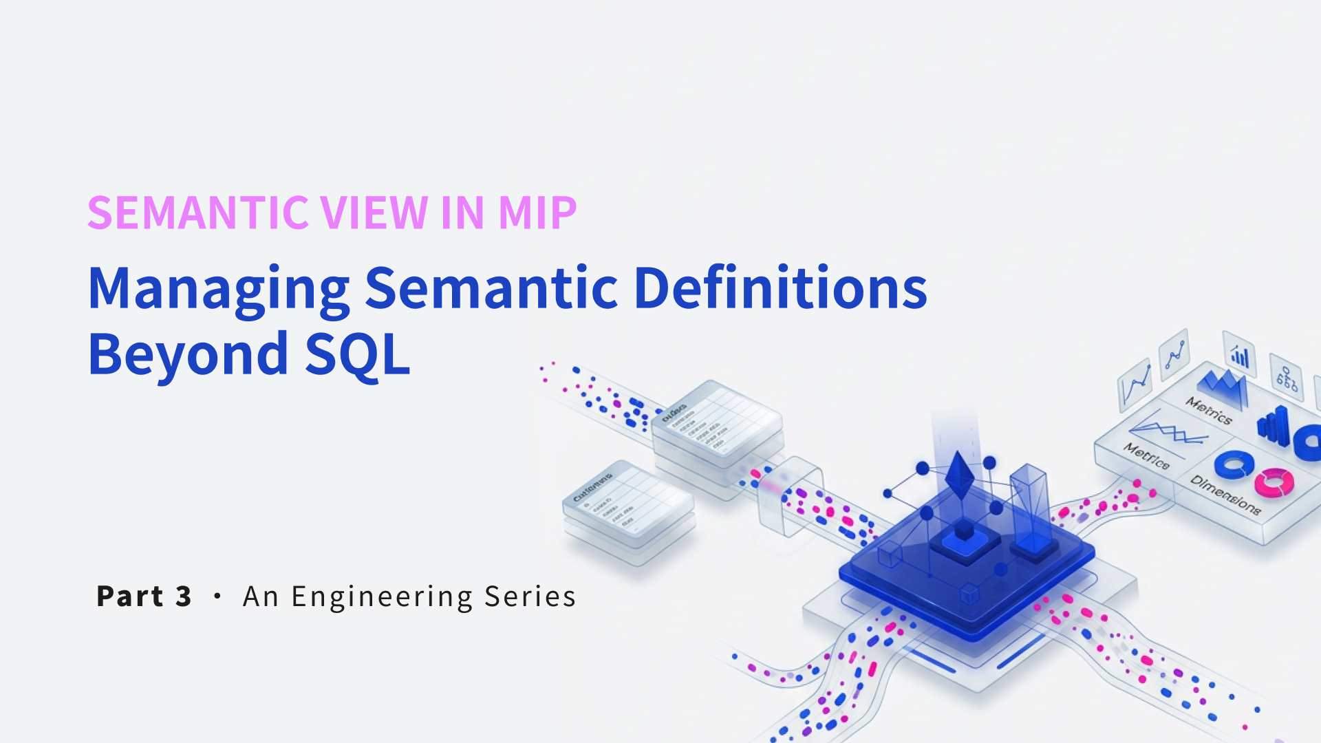 Explore how MirrorShip Intelligence Platform (MIP) supports managing Semantic View definitions through SQL, YAML, and REST APIs. Learn how teams can retrieve and review definitions exchange OSI metadata, and inspect expanded SQL as business requirements evolve.
